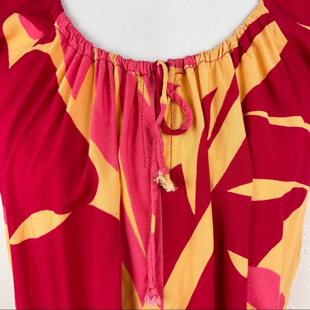 Manuhealii Red Orange Hawaiian Print Short Sleeve Blouse Small/Medium - Picture 3 of 6